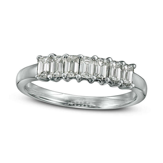 0.75 CT. T.W. Emerald-Cut Natural Diamond Seven Stone Anniversary Ring in Solid 14K White Gold (H/SI2)