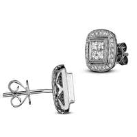 0.63 CT. T.W. Quad Princess-Cut Diamond Frame Vintage-Style Stud Earrings in Sterling Silver