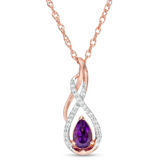 Pear-Shaped Amethyst and Lab-Created White Sapphire Infinity Flame Pendant in Sterling Silver with 14K Rose Gold Plate