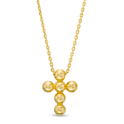 Small Bead Cross Necklace in 14K Gold