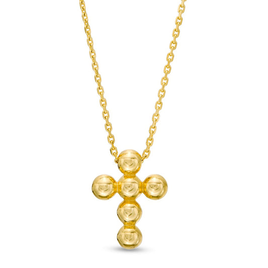 Small Bead Cross Necklace in 14K Gold