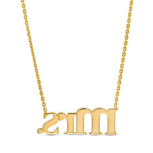 Polished "Mrs." Necklace in 14K Gold