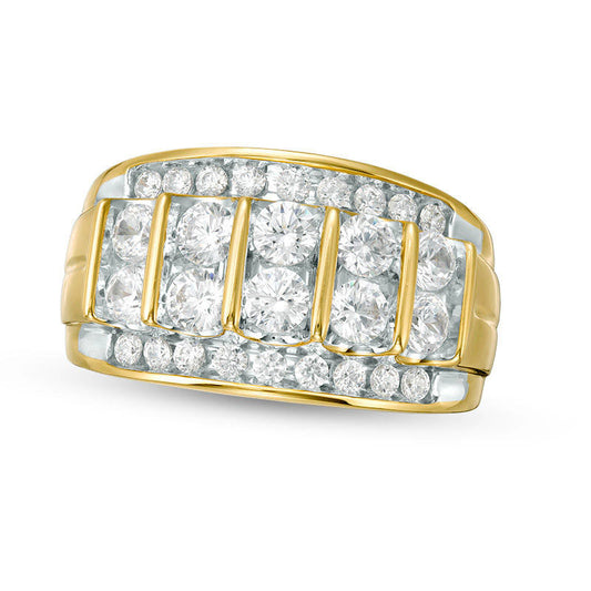 Men's 2.0 CT. T.W. Champagne Natural Diamond Multi-Row Column Ring in Solid 10K Yellow Gold