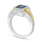 Emerald-Cut Blue Sapphire and 0.63 CT. T.W. Natural Diamond Frame Art Deco Ring in Solid 14K Two-Tone Gold