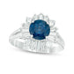 7.0mm Blue Sapphire and 0.63 CT. T.W. Natural Diamond Sunburst Frame Split Shank Ring in Solid 14K White Gold