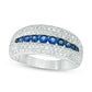 Blue Sapphire and 1.0 CT. T.W. Natural Diamond center Channel Multi-Row Dome Ring in Solid 14K White Gold
