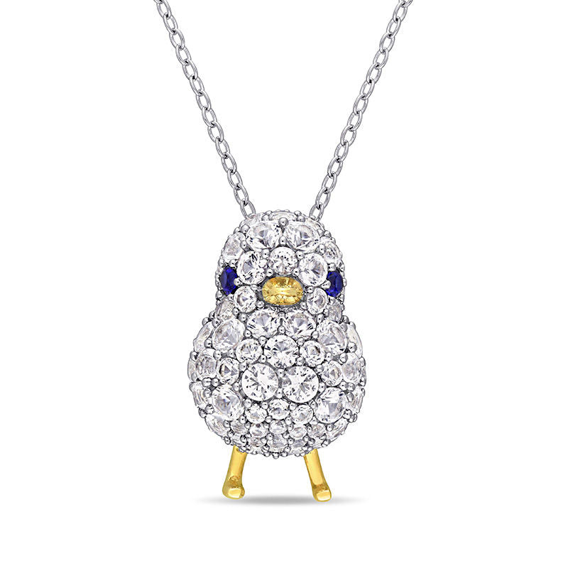 Lab-Created Blue and White Sapphire Chick Pendant in Sterling Silver and Yellow Rhodium
