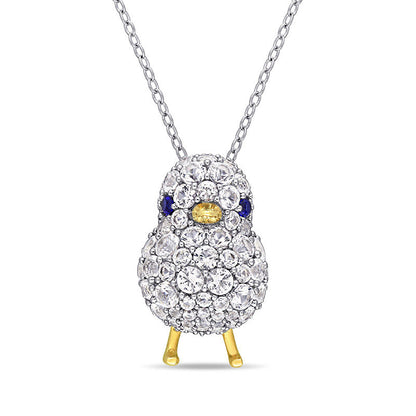 Lab-Created Blue and White Sapphire Chick Pendant in Sterling Silver and Yellow Rhodium
