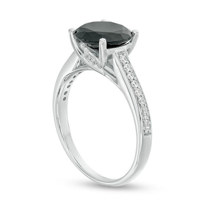 3.38 CT. T.W. Enhanced Black and White Natural Diamond Engagement Ring in Solid 14K White Gold - Size 7