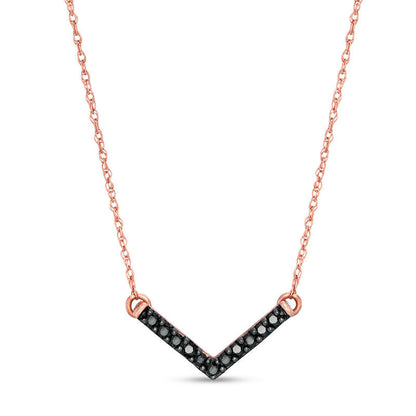 0.1 CT. T.W. Enhanced Black Natural Diamond Chevron Necklace in 10K Rose Gold - 17.5"