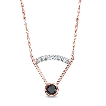 0.2 CT. T.W. Enhanced Black and White Natural Clarity Enhanced Solitaire with Curved Bar Necklace in 10K Rose Gold - 17.5"