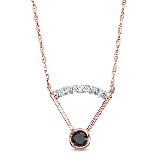 0.2 CT. T.W. Enhanced Black and White Natural Clarity Enhanced Solitaire with Curved Bar Necklace in 10K Rose Gold - 17.5"
