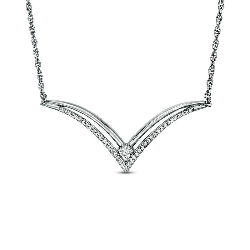 0.17 CT. T.W. Natural Diamond Double Row "V" Necklace in Sterling Silver - 16.5"