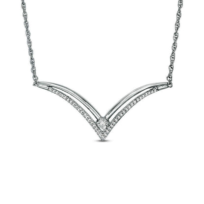 0.17 CT. T.W. Natural Diamond Double Row "V" Necklace in Sterling Silver - 16.5"