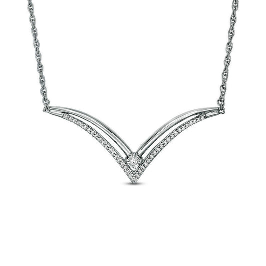 0.17 CT. T.W. Natural Diamond Double Row "V" Necklace in Sterling Silver - 16.5"