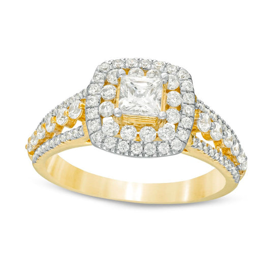 1.25 CT. T.W. Princess-Cut Natural Diamond Cushion Frame Engagement Ring in Solid 14K Gold