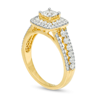 1.25 CT. T.W. Princess-Cut Natural Diamond Cushion Frame Engagement Ring in Solid 14K Gold