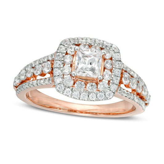 1.25 CT. T.W. Princess-Cut Natural Diamond Cushion Frame Engagement Ring in Solid 14K Rose Gold
