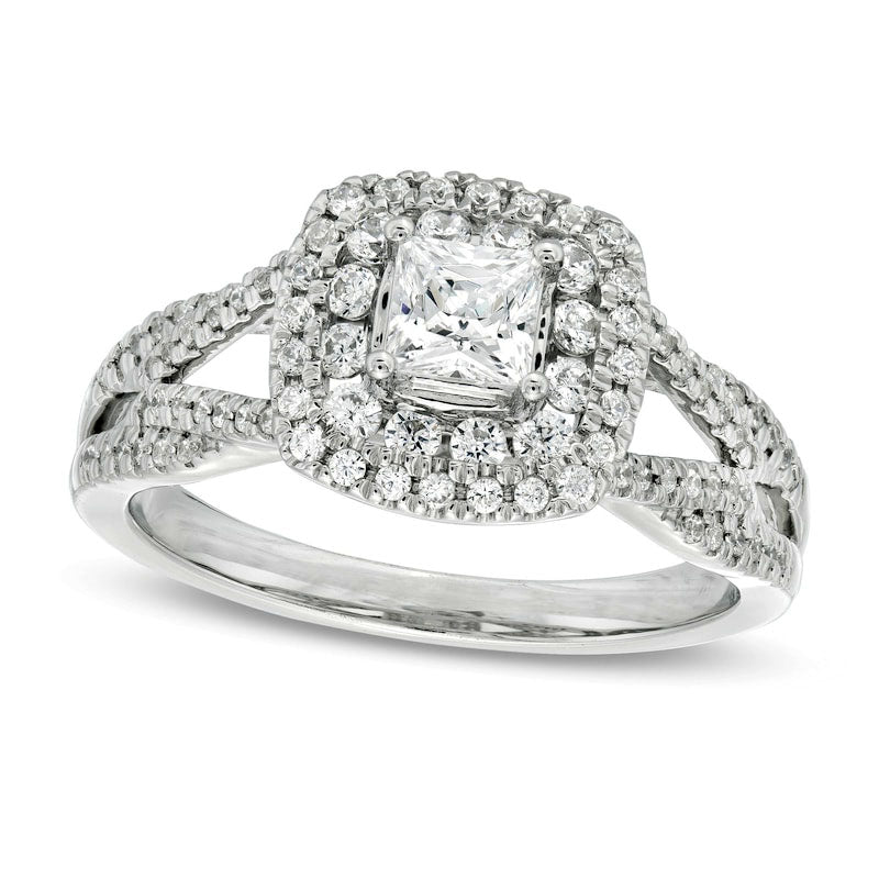 1.0 CT. T.W. Princess-Cut Natural Diamond Frame Loop Shank Engagement Ring in Solid 14K White Gold