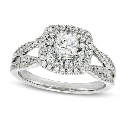 1.0 CT. T.W. Princess-Cut Natural Diamond Frame Loop Shank Engagement Ring in Solid 14K White Gold