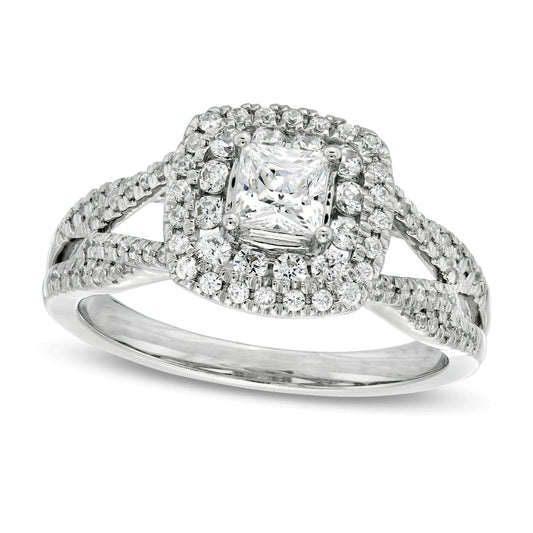 1.0 CT. T.W. Princess-Cut Natural Diamond Frame Loop Shank Engagement Ring in Solid 14K White Gold