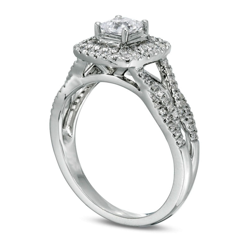 1.0 CT. T.W. Princess-Cut Natural Diamond Frame Loop Shank Engagement Ring in Solid 14K White Gold