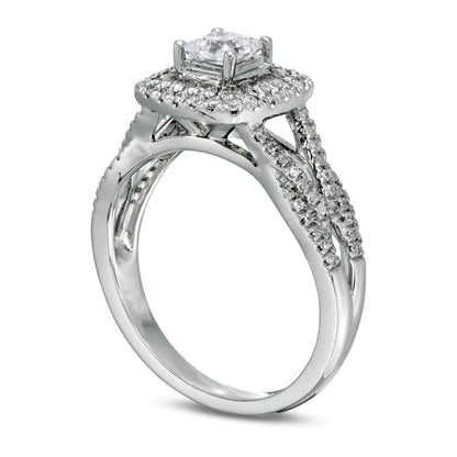 1.0 CT. T.W. Princess-Cut Natural Diamond Frame Loop Shank Engagement Ring in Solid 14K White Gold