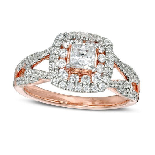 1.0 CT. T.W. Princess-Cut Natural Diamond Frame Loop Shank Engagement Ring in Solid 14K Rose Gold