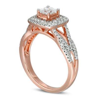 1.0 CT. T.W. Princess-Cut Natural Diamond Frame Loop Shank Engagement Ring in Solid 14K Rose Gold