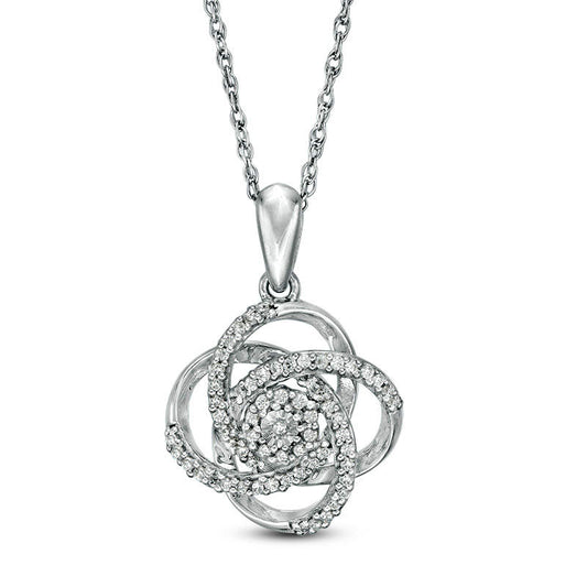 0.13 CT. T.W. Natural Diamond Love Knot Pendant in Sterling Silver