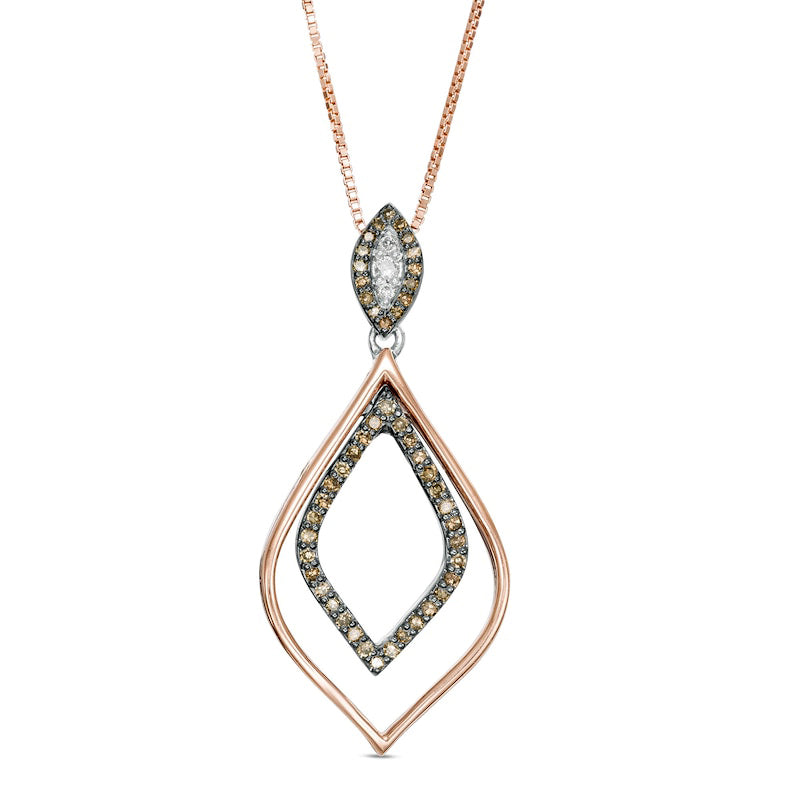 0.25 CT. T.W. Enhanced Champagne and White Natural Diamond Double Marquise Outline Pendant in Sterling Silver and 10K Rose Gold