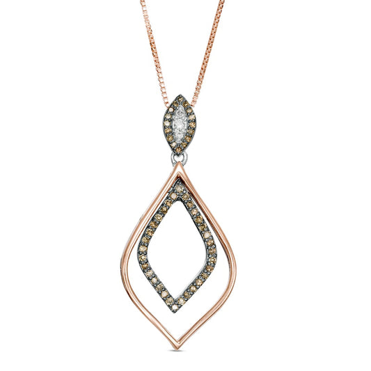 0.25 CT. T.W. Enhanced Champagne and White Natural Diamond Double Marquise Outline Pendant in Sterling Silver and 10K Rose Gold