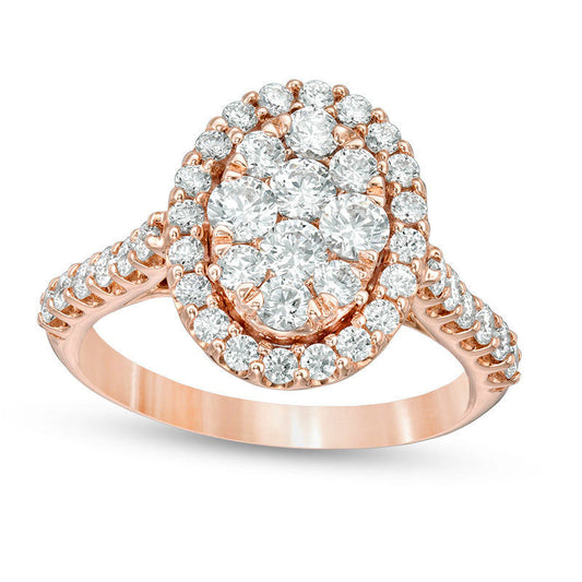 1.5 CT. T.W. Composite Natural Diamond Oval Frame Engagement Ring in Solid 14K Rose Gold
