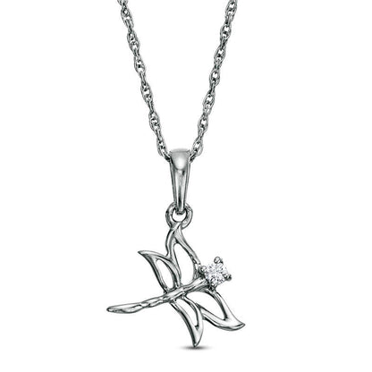 Natural Diamond Accent Tilted Dragonfly Pendant in Sterling Silver