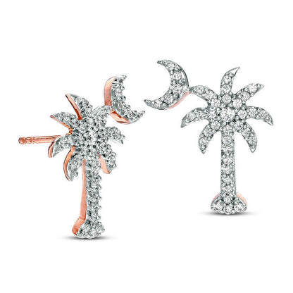0.33 CT. T.W. Diamond Palm Tree with Moon Stud Earrings in 10K Rose Gold