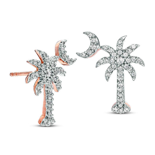 0.33 CT. T.W. Diamond Palm Tree with Moon Stud Earrings in 10K Rose Gold