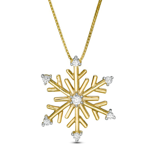 0.1 CT. T.W. Natural Diamond Snowflake Pendant in 10K Yellow Gold