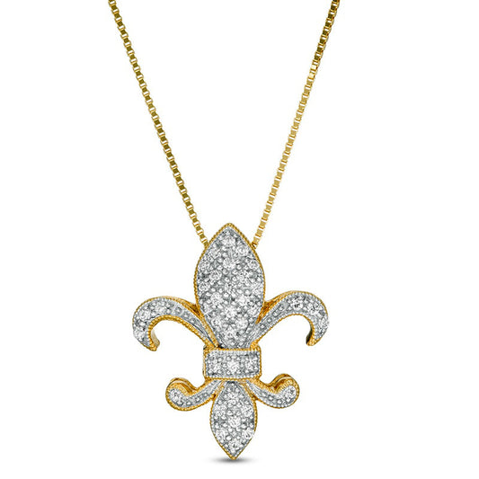 0.13 CT. T.W. Natural Diamond Fleur-De-Lis Pendant in 10K Yellow Gold
