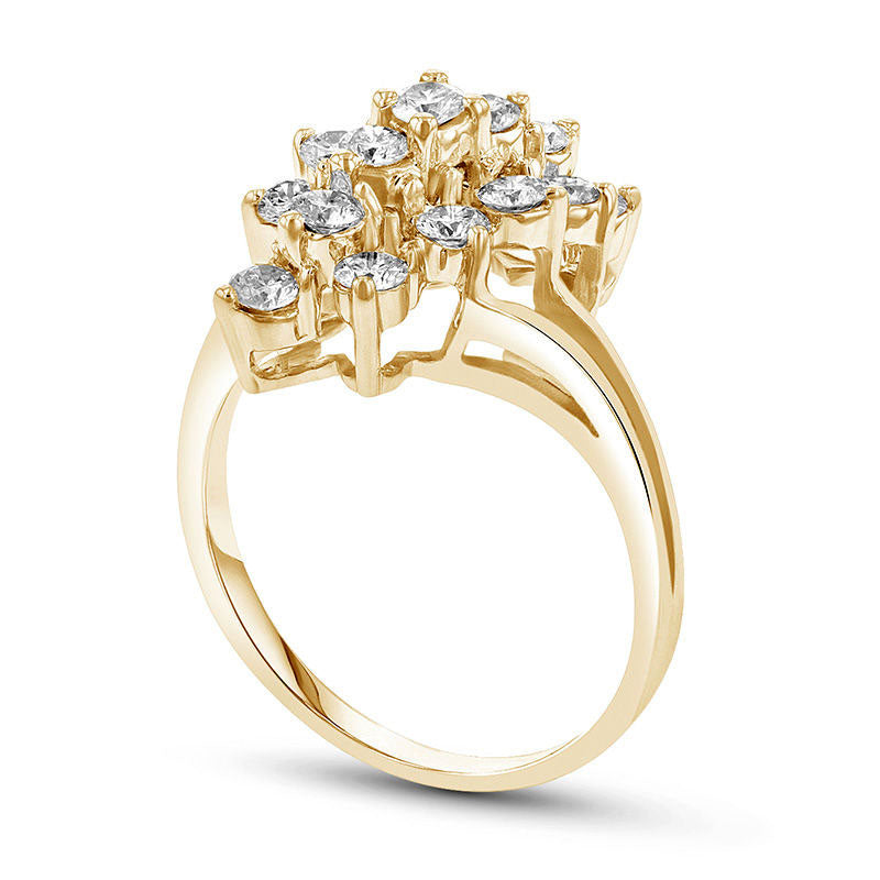 1.0 CT. T.W. Natural Diamond Waterfall Bypass Ring in Solid 14K Gold