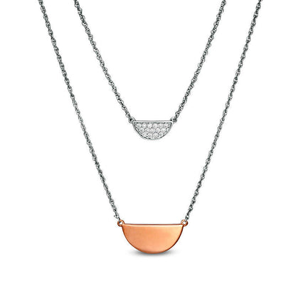 0.17 CT. T.W. Natural Diamond Half Circle Double Strand Necklace in Sterling Silver and 10K Rose Gold - 20"