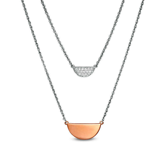 0.17 CT. T.W. Natural Diamond Half Circle Double Strand Necklace in Sterling Silver and 10K Rose Gold - 20"