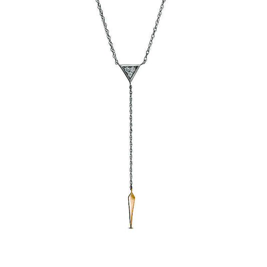 0.07 CT. T.W. Natural Diamond Triangle "Y" Necklace in Sterling Silver and 10K Yellow Gold - 19"