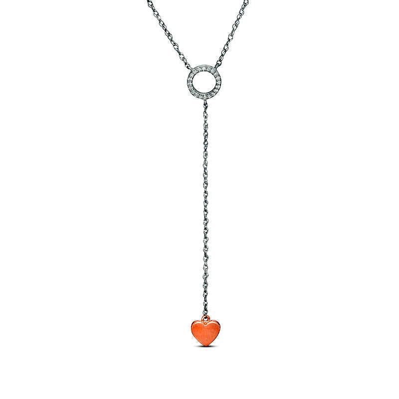0.07 CT. T.W. Natural Diamond Circle Outline and Heart "Y" Necklace in Sterling Silver and 10K Rose Gold - 20"