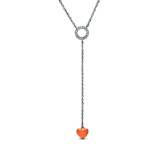 0.07 CT. T.W. Natural Diamond Circle Outline and Heart "Y" Necklace in Sterling Silver and 10K Rose Gold - 20"