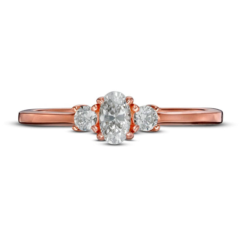 0.50 CT. T.W. Oval and Round Natural Diamond Three Stone Engagement Ring in Solid 14K Rose Gold