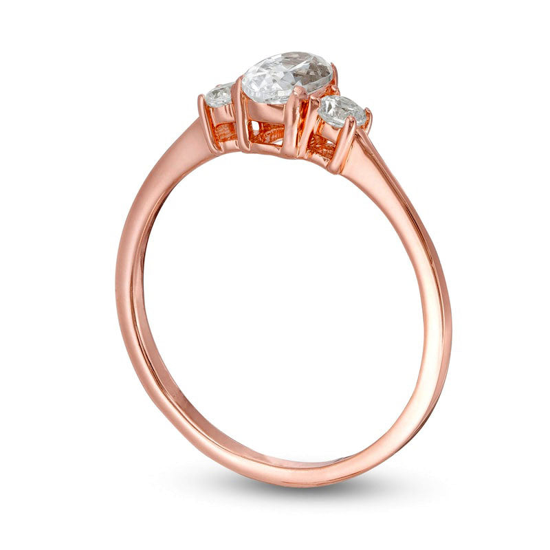 0.63 CT. T.W. Oval and Round Natural Diamond Three Stone Engagement Ring in Solid 14K Rose Gold
