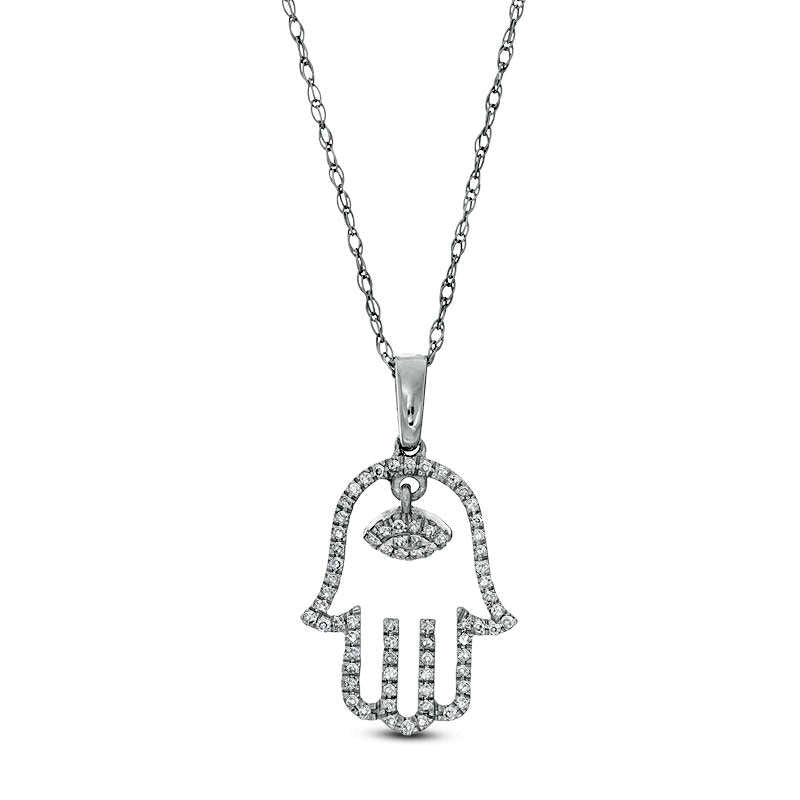 0.17 CT. T.W. Natural Diamond Hamsa Pendant in 10K White Gold