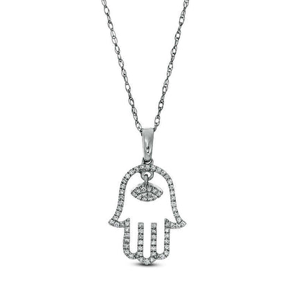 0.17 CT. T.W. Natural Diamond Hamsa Pendant in 10K White Gold