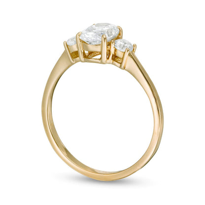 1.0 CT. T.W. Oval and Round Natural Diamond Three Stone Engagement Ring in Solid 14K Gold