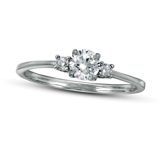 0.50 CT. T.W. Natural Diamond Three Stone Engagement Ring in Solid 14K White Gold